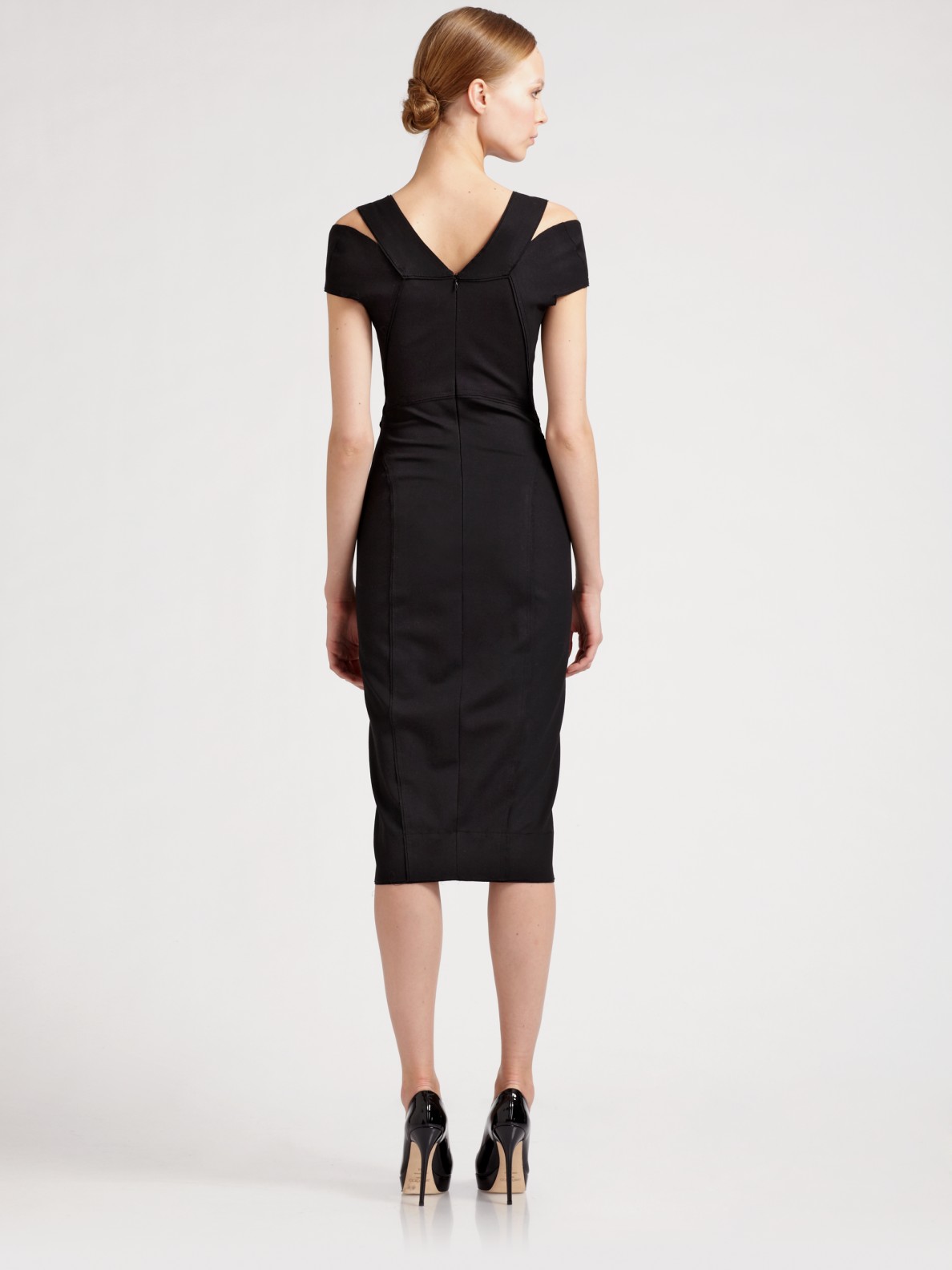 Lyst - Donna Karan Cap-sleeve Sculpted Dress in Black