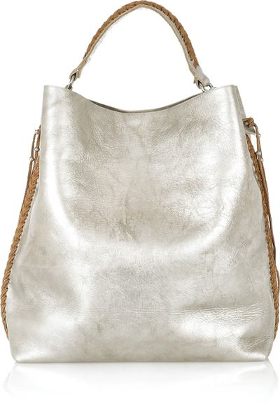 Ralph Lauren Collection Laced Metallic Leather Tote in Silver | Lyst