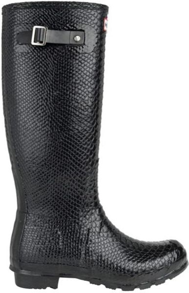 Hunter Womens Carnaby Boa Snake Tall Wellington Boots Black in Black ...