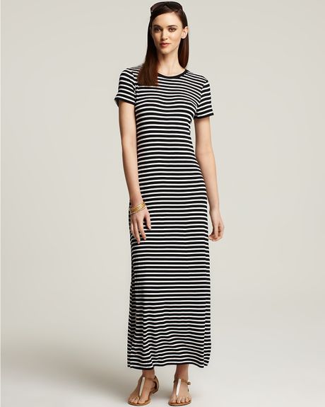 Michael Kors Michael Long Striped Maxi Dress in Gray (Black) | Lyst