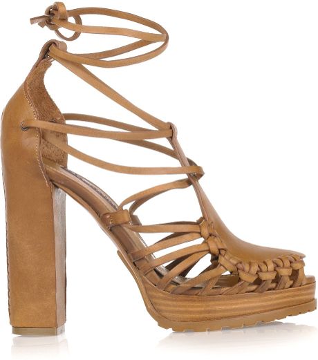 Ralph Lauren Collection Sherene Leather Sandals in Brown (tan) | Lyst