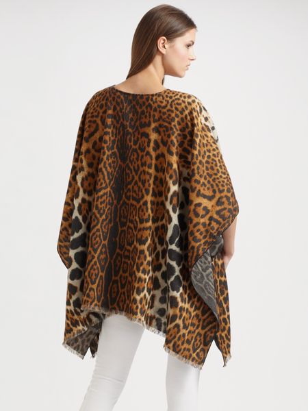 Saint Laurent Leopard Print Poncho in Animal (leopard) | Lyst