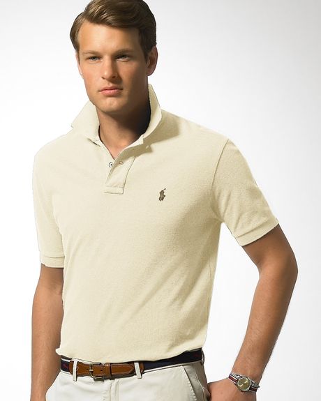 Polo Ralph Lauren Classic Fit Short Sleeved Cotton Mesh Polo in Beige ...