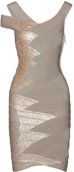 Hervé Léger Sequin-embellished Bandage Dress in Gold (champagne) | Lyst