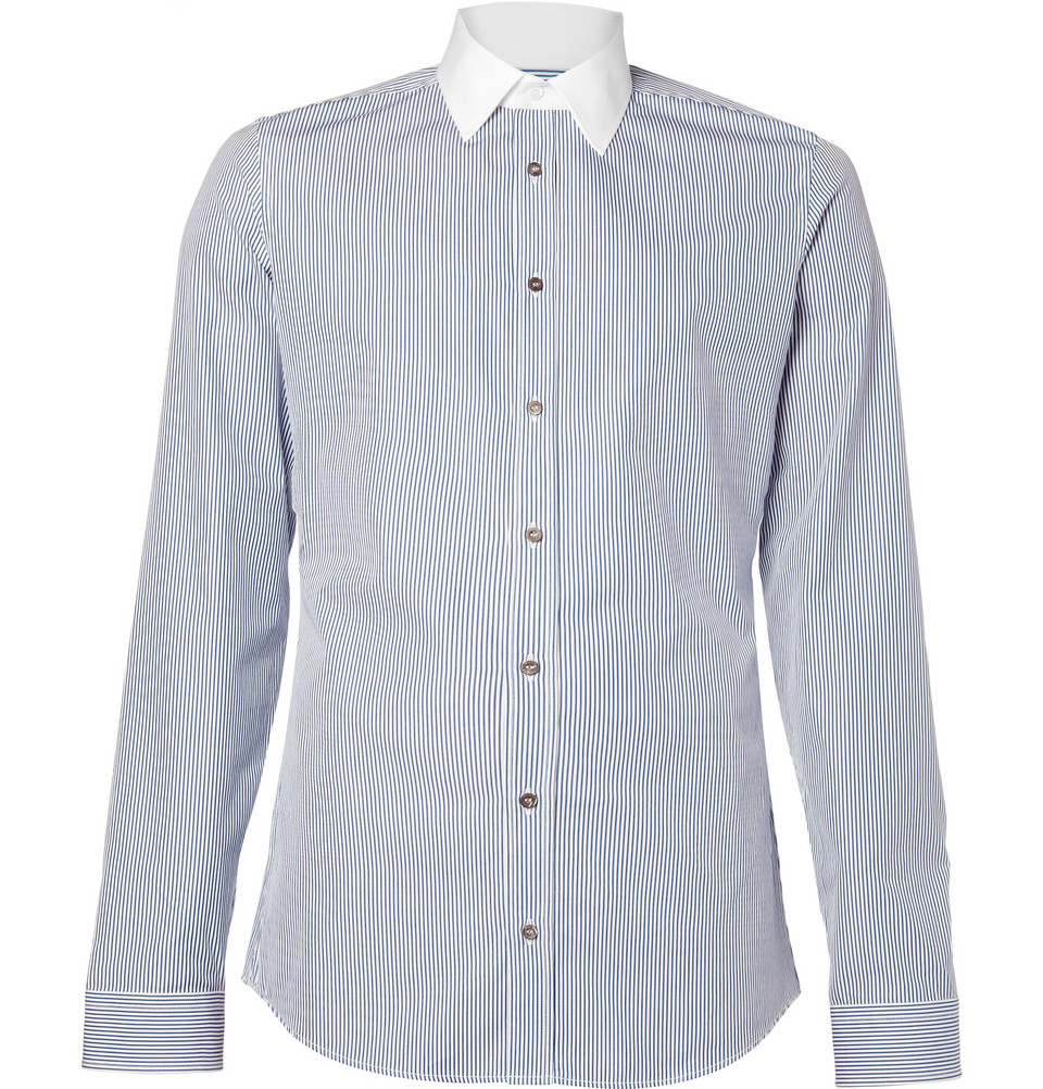 Gucci Striped Shirt with Contrast Collar in Blue for Men | Lyst