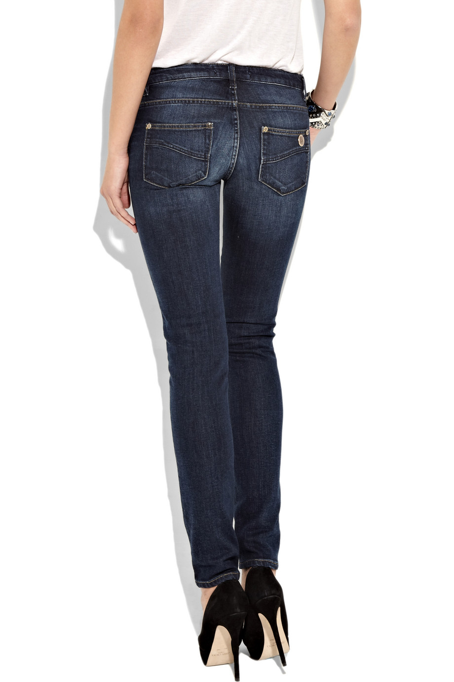 Lyst - Roberto Cavalli Sequin-embellished Mid-rise Skinny Jeans in Blue
