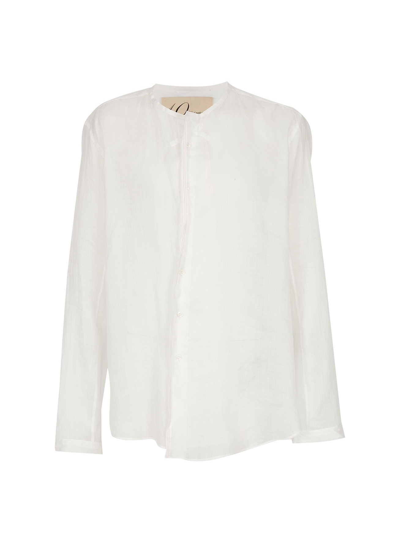 G.guaglianone Linen Collarless Shirt in White for Men | Lyst