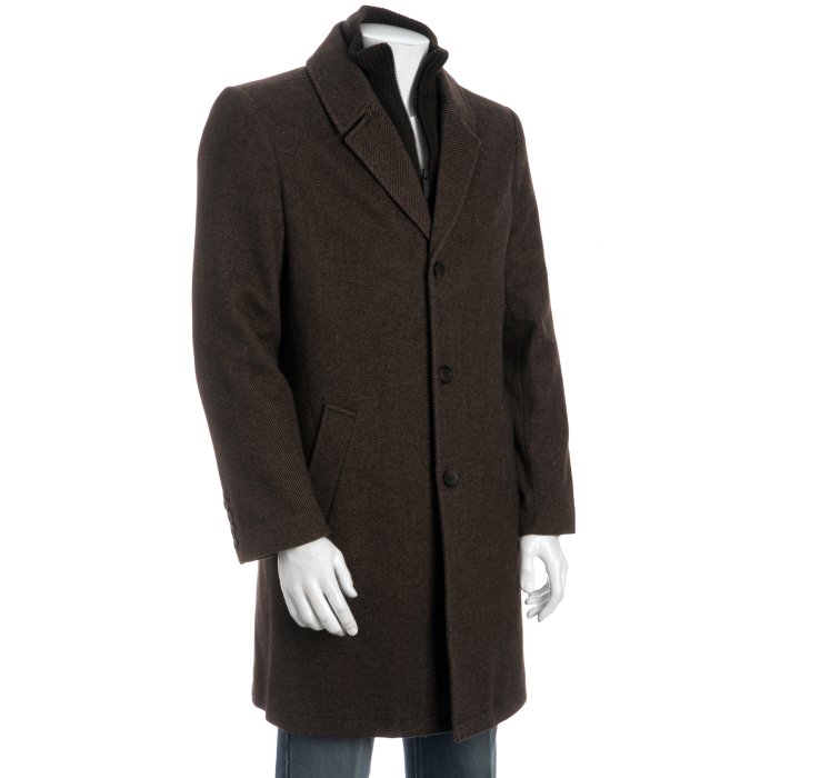 Kenneth Cole Espresso Wool Twill Rib Knit Bib Coat in Brown for Men ...