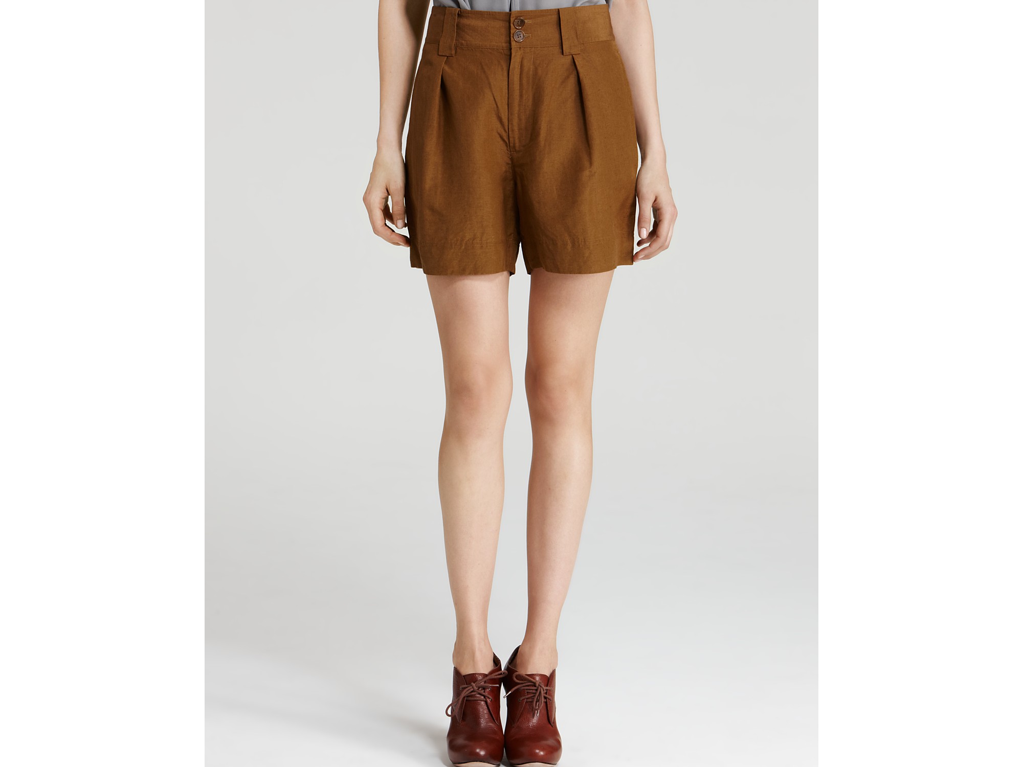 Marc by marc jacobs Cari Silk Linen High-waisted Shorts in Brown ...