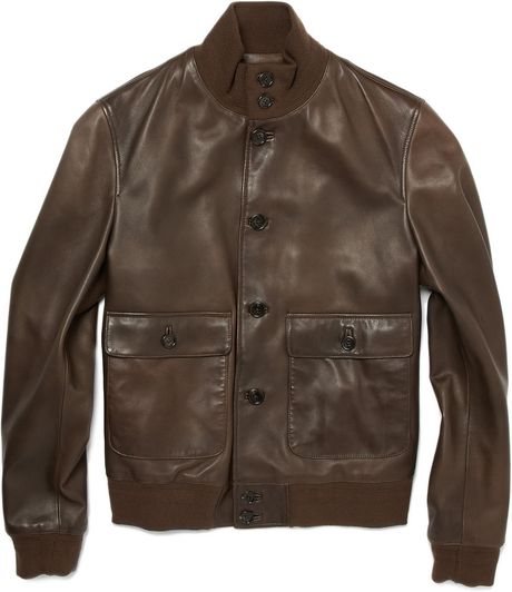 Ralph Lauren Purple Label Leather Bomber Jacket in Brown for Men | Lyst