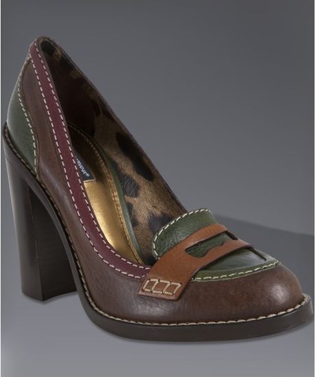 Dolce & Gabbana Brown Multicolor Leather Block Heeled Penny Loafers in ...
