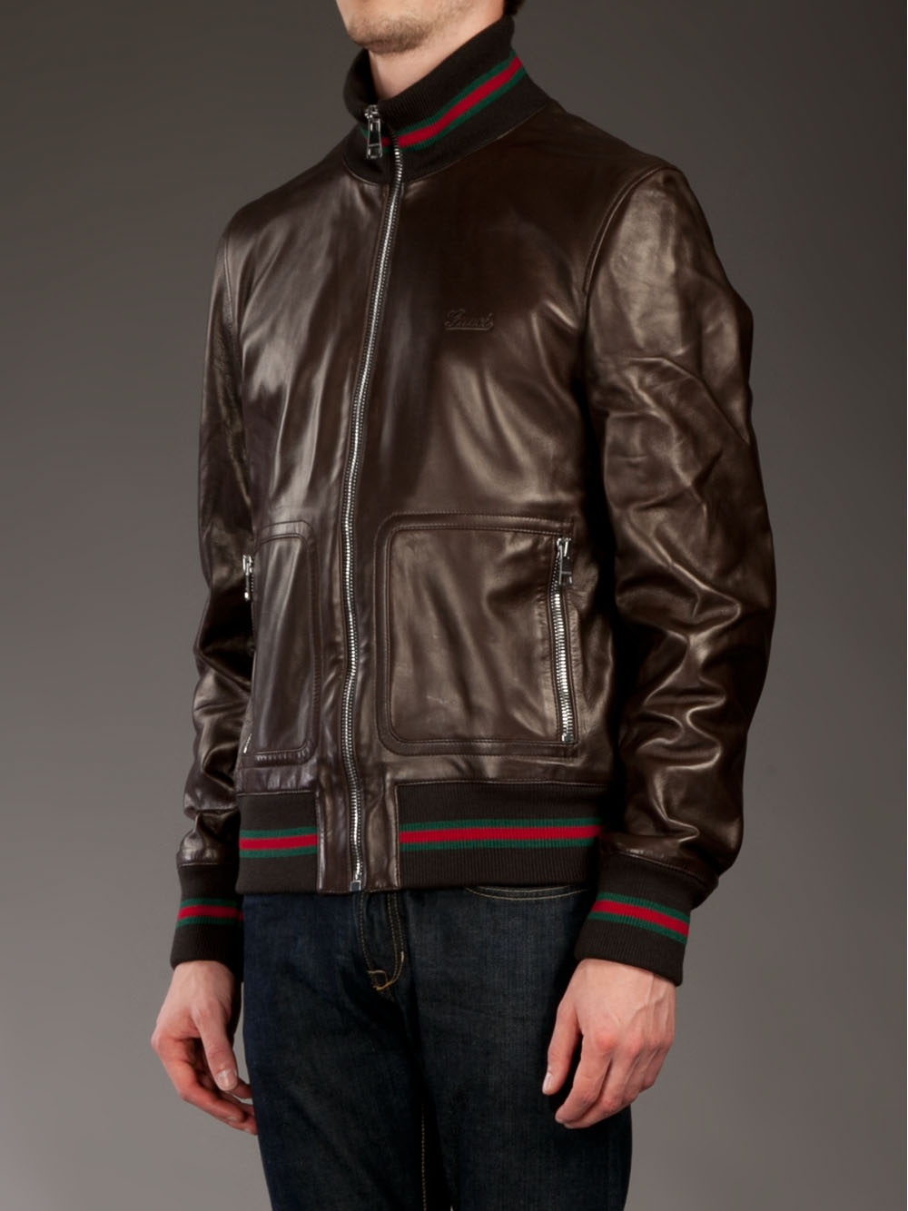 Gucci Leather Jacket in Brown for Men | Lyst