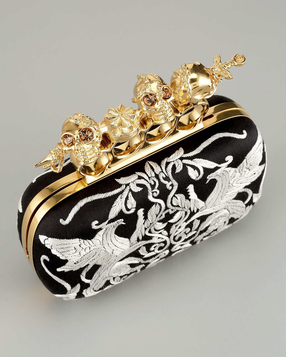 Lyst Alexander mcqueen Embroidered Knuckleduster Clutch in Black
