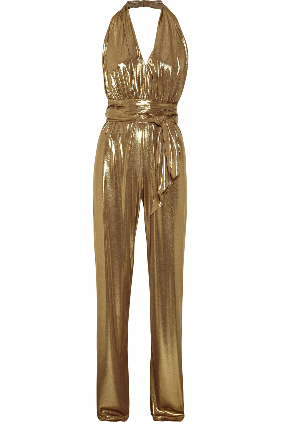 Halston Halterneck Lamé Jumpsuit in Metallic Lyst