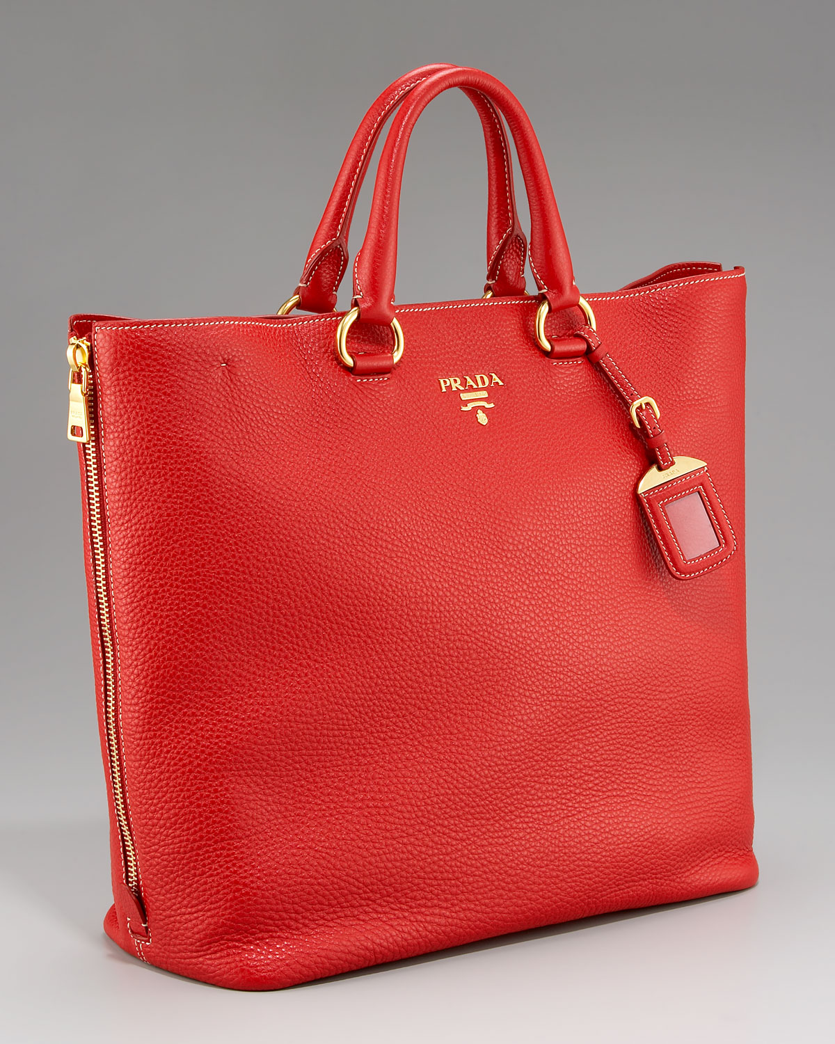 Prada Vitello Daino Tote in Red | Lyst