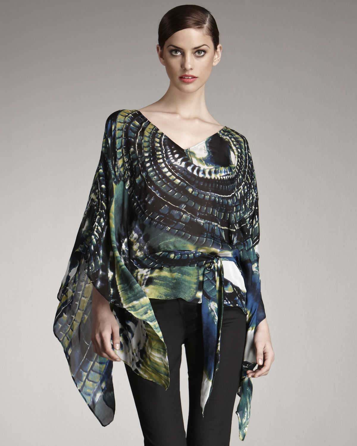 Roberto Cavalli Printed Chiffon Caftan Top in Green | Lyst