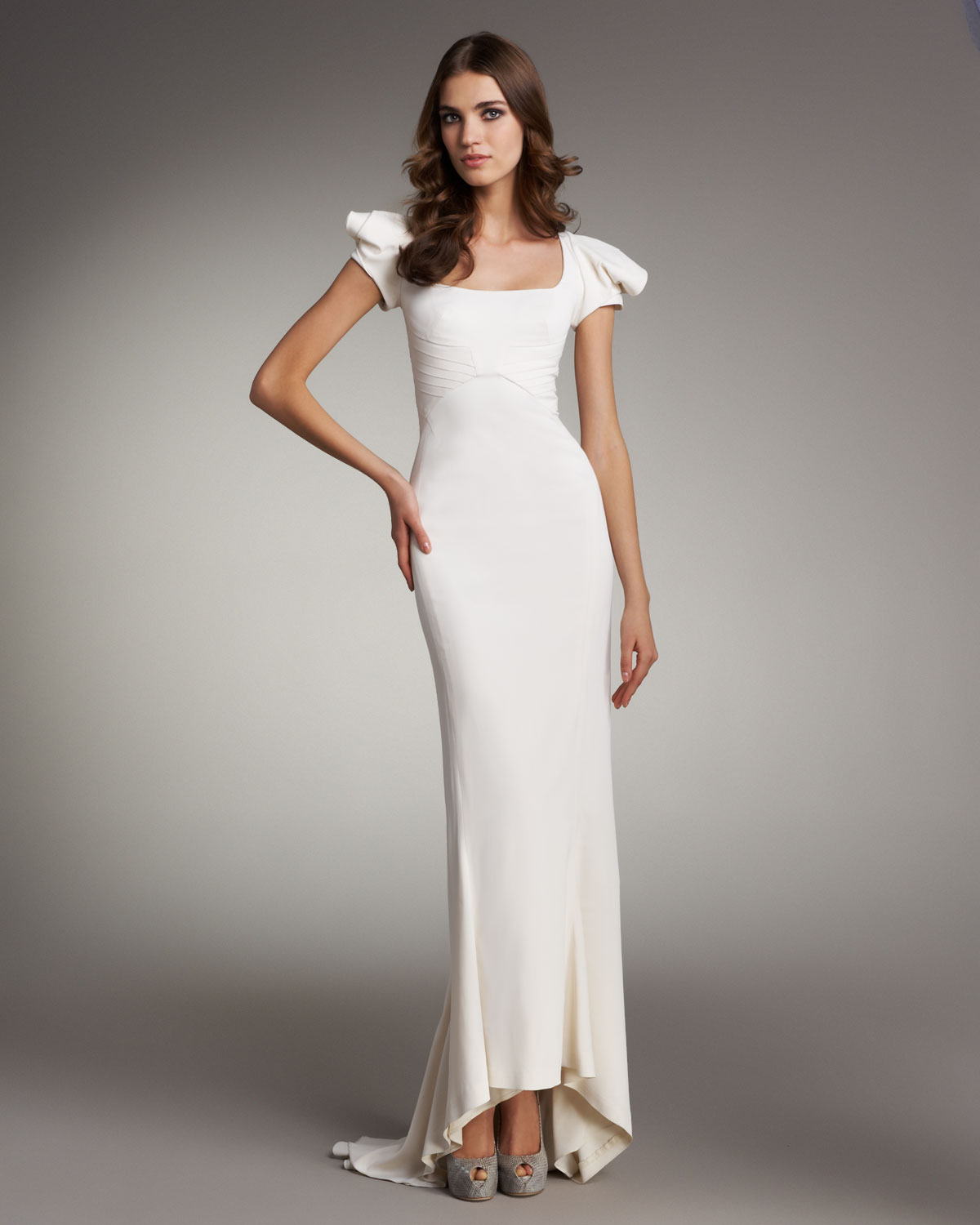 Lyst - Zac Posen Cap-sleeve Mermaid Gown in White