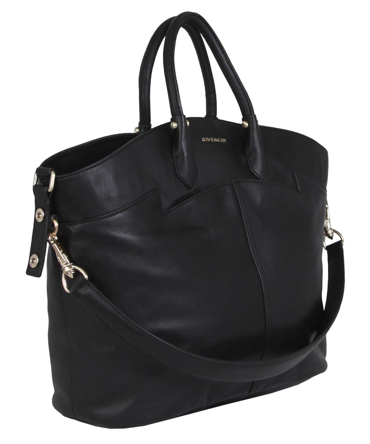 large black handbag with compartments