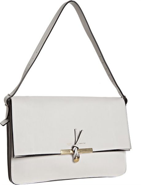 Celine White Calfskin Leather Expanding Shoulder Bag in White | Lyst