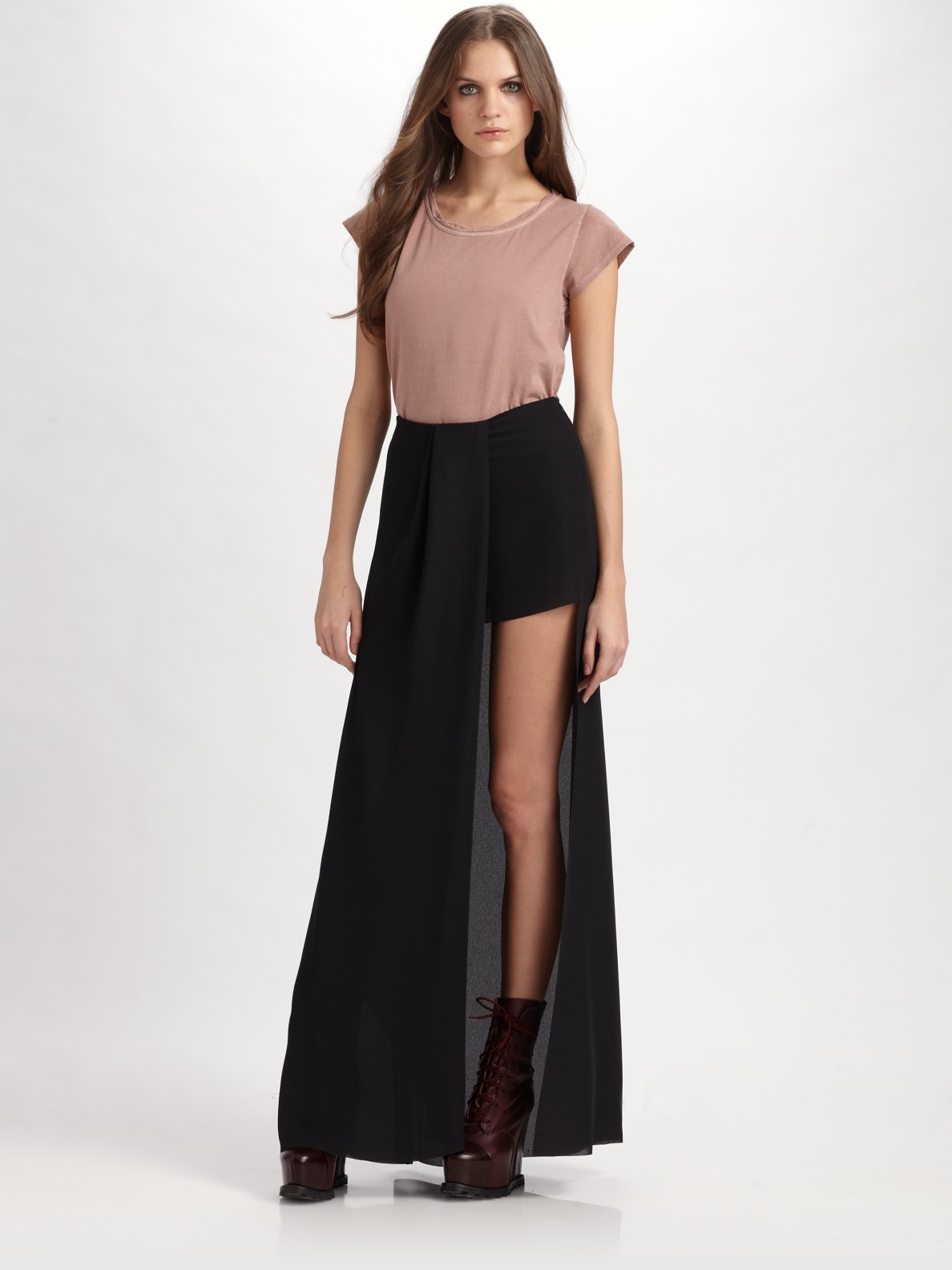 Acne Studios Long Skirt with High Slit in Black | Lyst