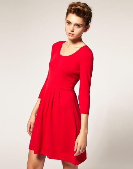 Asos Collection Asos Knitted Dress with Zip Back in Red | Lyst