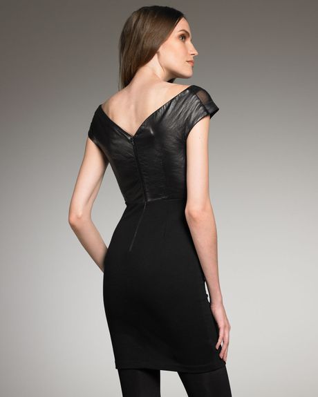 Alice + Olivia Alva Leather-top Dress in Black | Lyst