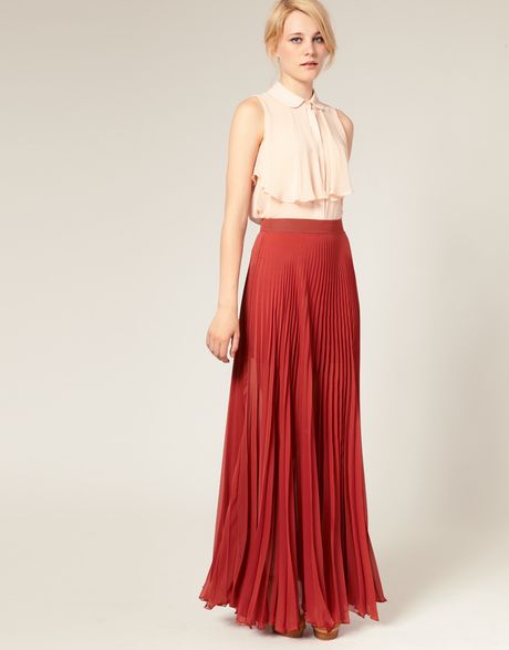 Asos Collection Asos Pleated Maxi Skirt in Red (darkrose) | Lyst