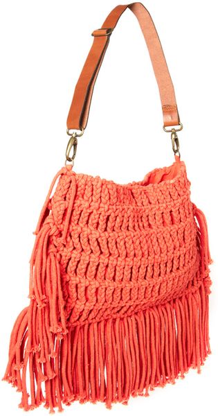 Asos Collection Asos Leather Strap Bright Crochet Bag in Orange | Lyst