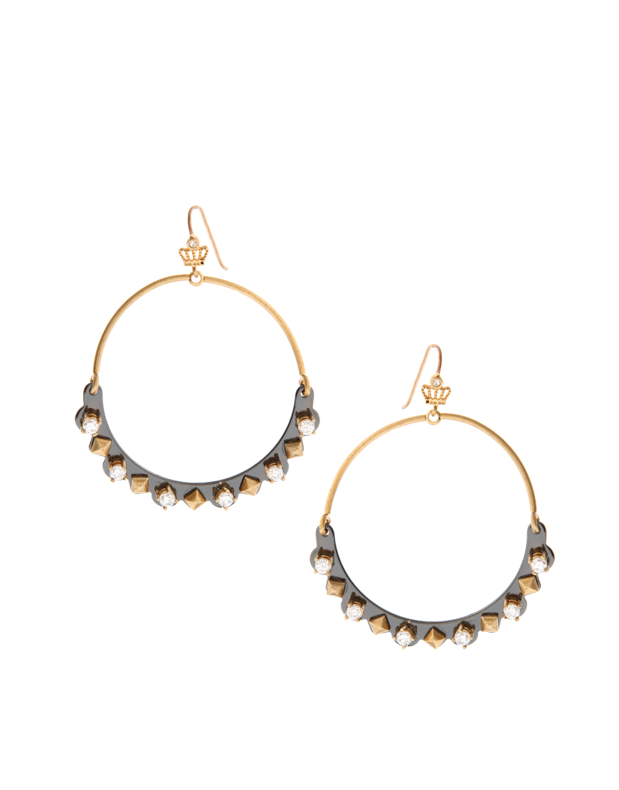 Juicy Couture Haematite Gold Crystal Hoop Earrings in Gold | Lyst