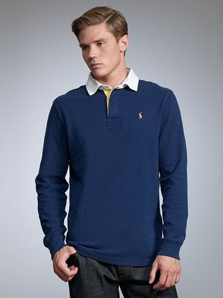 Polo Ralph Lauren Custom Fit Rugby Shirt Blue in Blue for Men | Lyst