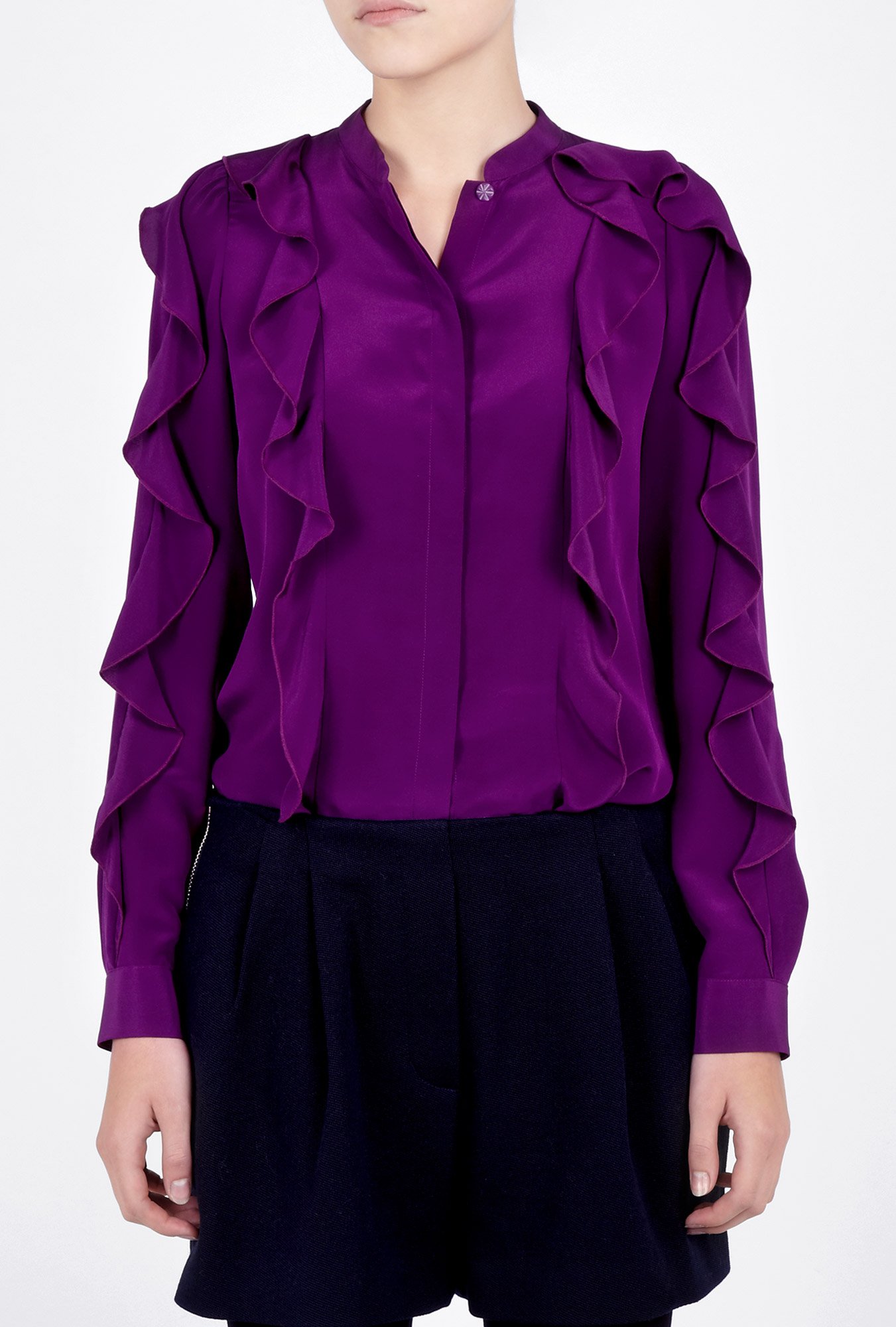 See By Chloé Purple Ruffle Long Sleeve Silk Blouse in Purple | Lyst