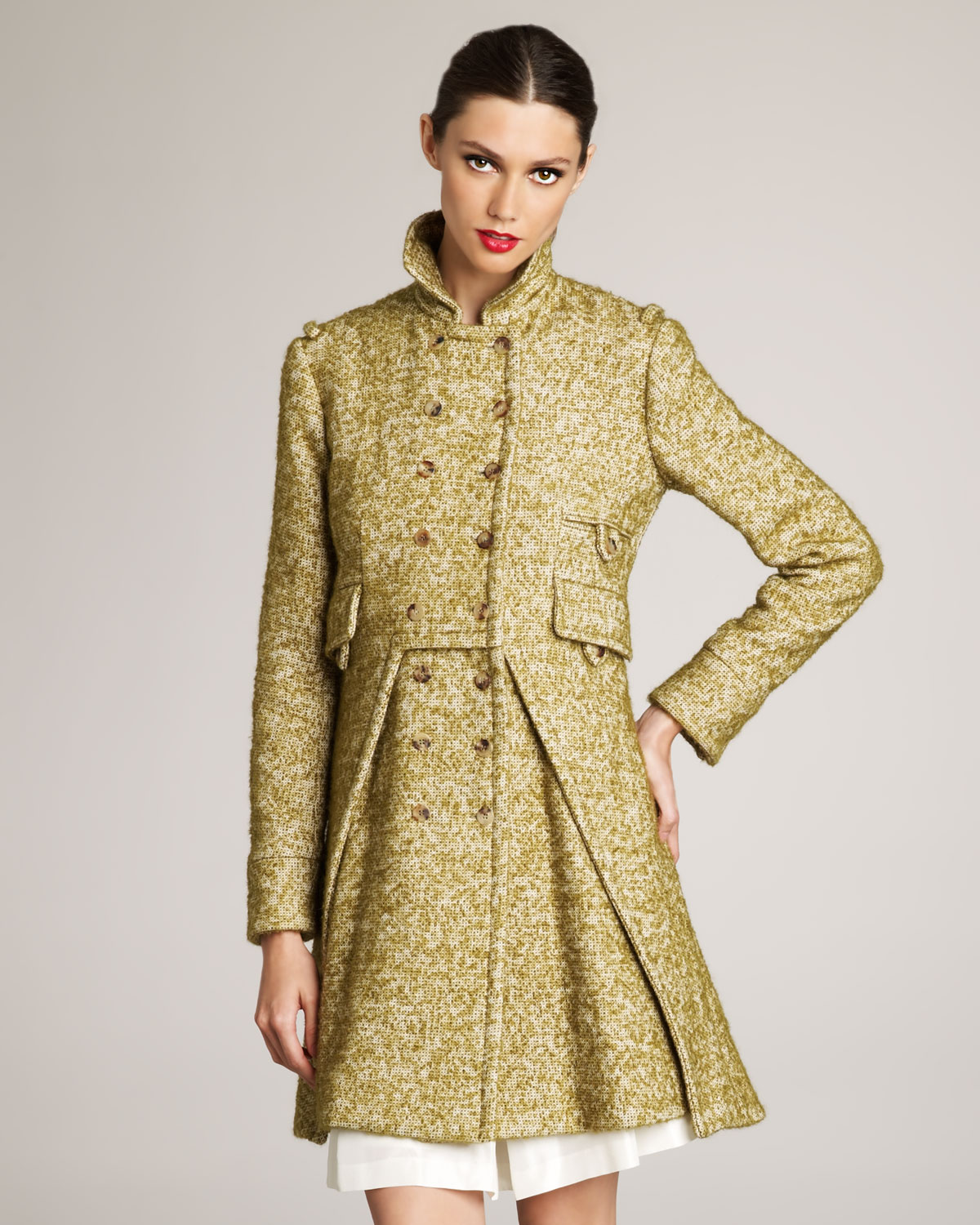 Dior Tweed Coat in Green (olive) | Lyst