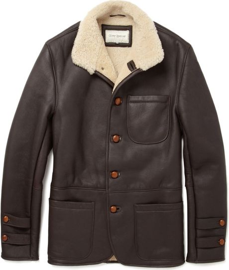 Oliver Spencer Leather Shearling Lined Jacket in Brown for Men | Lyst