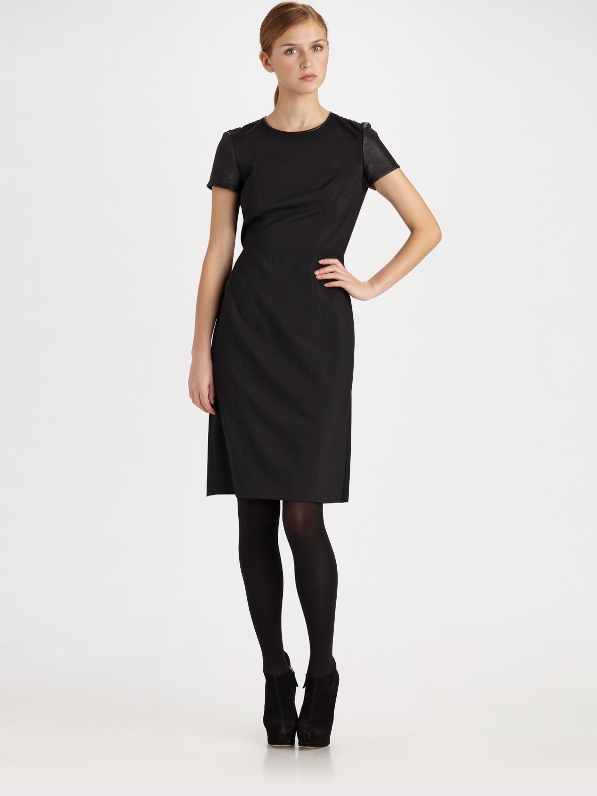 Ports 1961 Leather Trimmed Wool Dress in Black (jet) | Lyst
