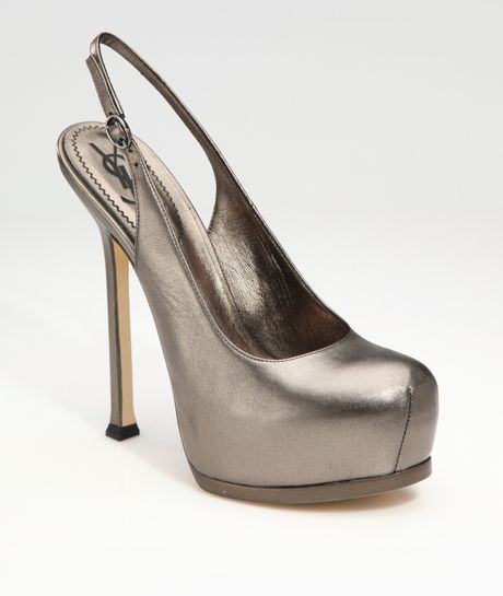 Saint Laurent Tribtoo Slingback Pumps in Silver (pewter) | Lyst