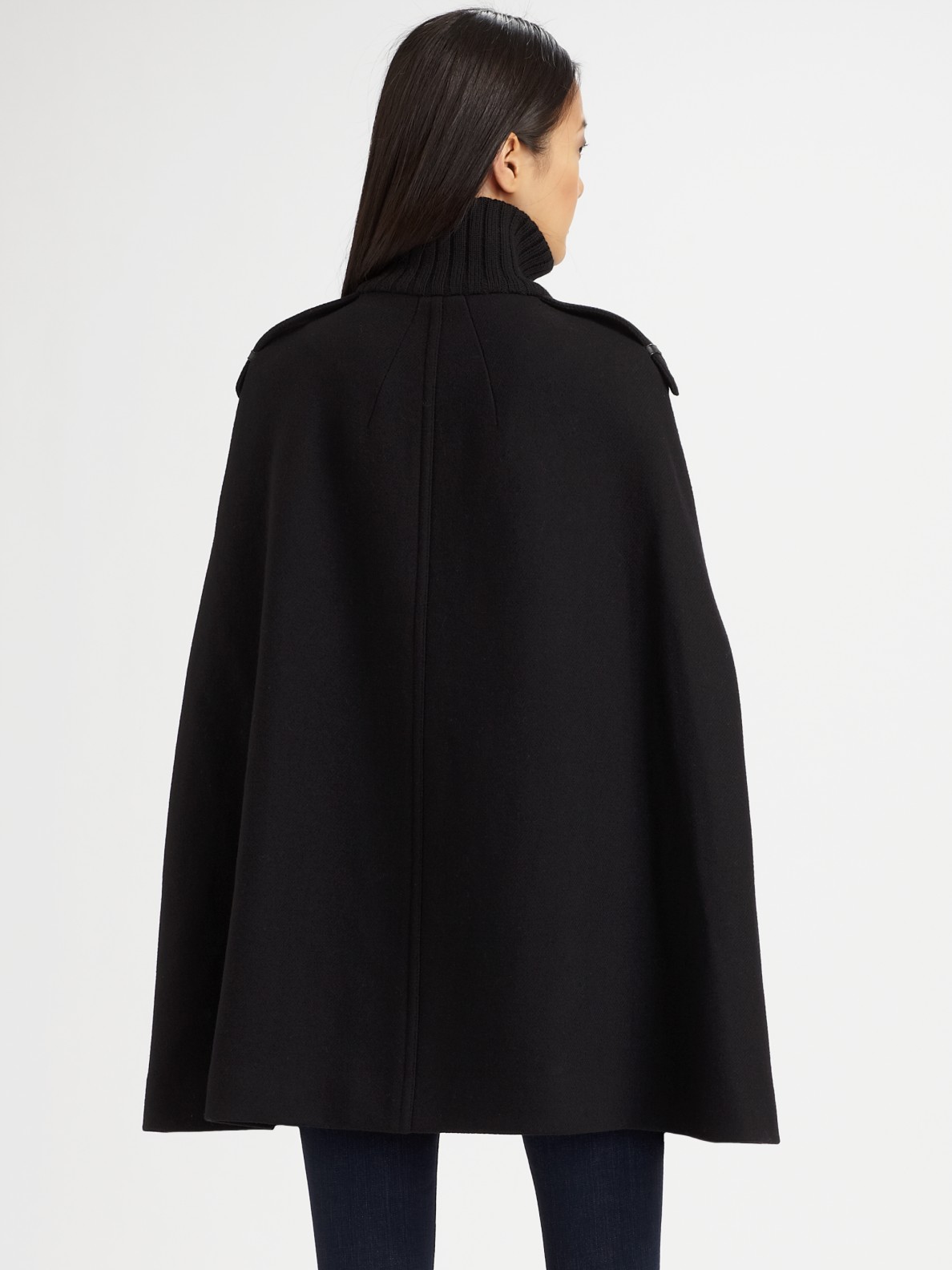 Cole haan Detailed Wool Cape in Black | Lyst