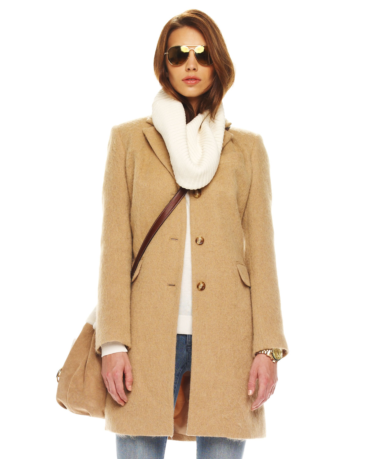 Michael Kors Reefer Coat In Beige Camel Lyst 