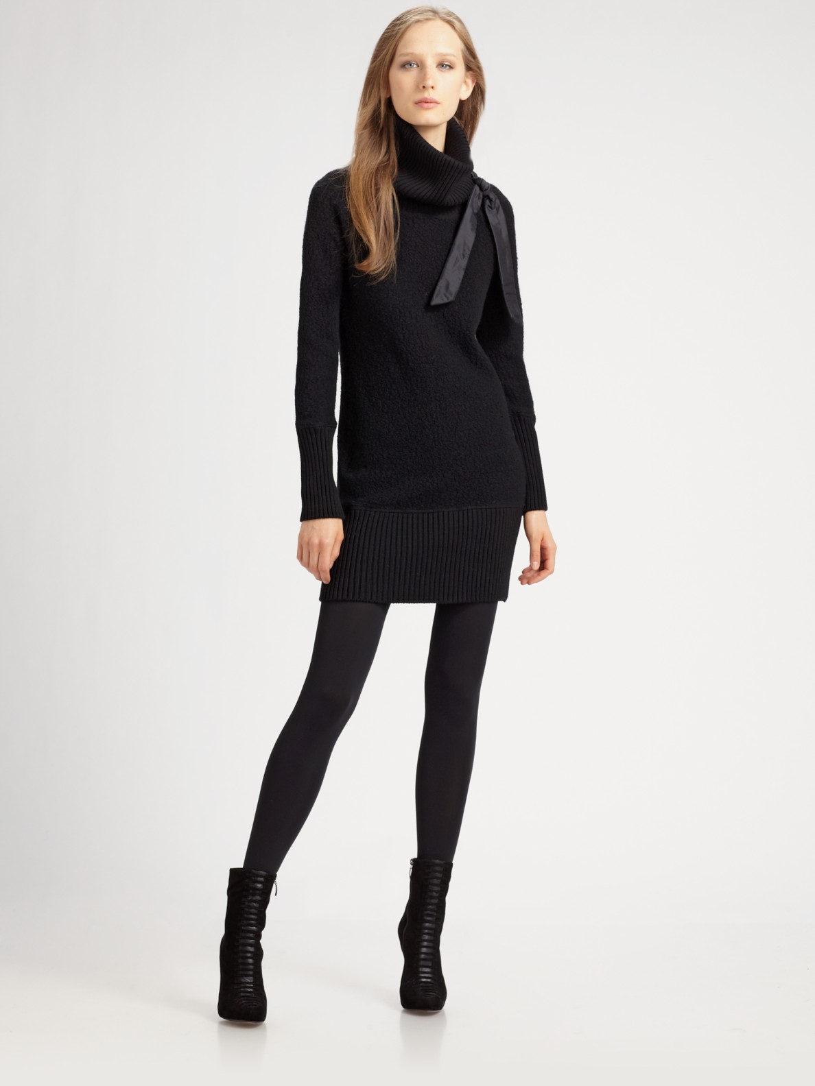 Moncler Cotton-rich Turtleneck Sweater Dress in Black | Lyst