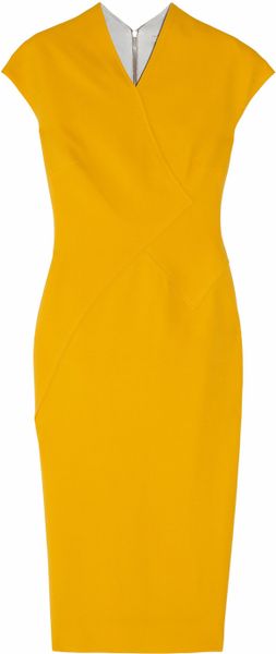 Victoria Beckham 100 Silk and Wool-blend Double-crepe Dress in Yellow ...