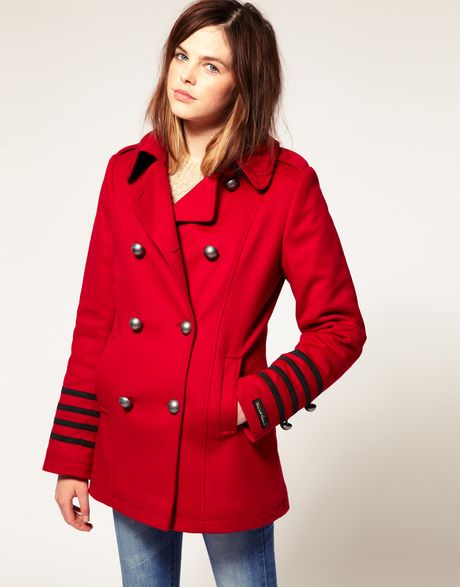 Barbour Barraks Wool Cashmere Pea Coat in Red | Lyst