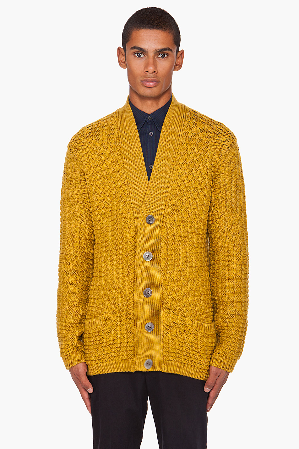 Lyst - Paul Smith Waffle Knit Merino Wool Cardigan in Yellow for Men