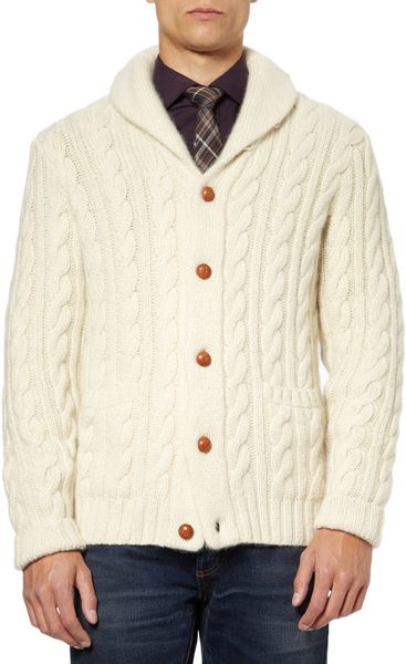 Ralph Lauren Purple Label Cable Knit Shawl Collar Cardigan in White for ...