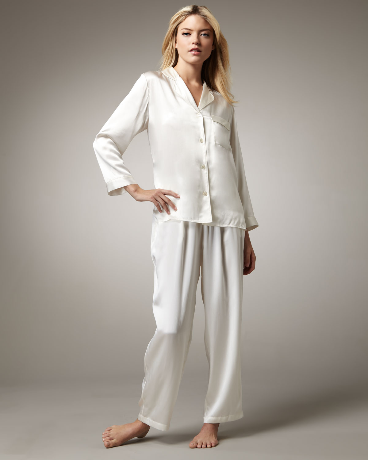 Lyst Neiman Marcus Classic Silk Pajamas Ivory In White