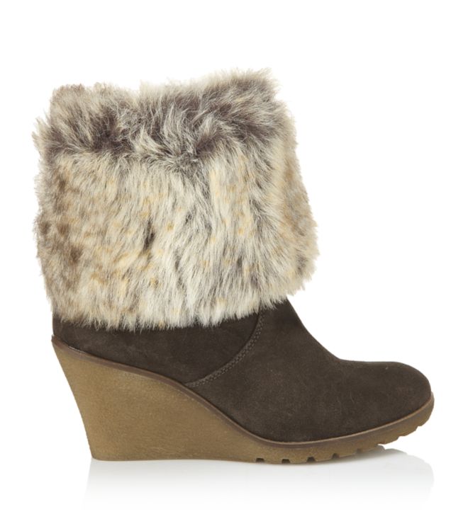 Carvela kurt geiger Squirrel Faux Fur Trim Suede Ankle Wedge Boots Grey ...