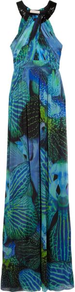 Matthew Williamson Lotus-print Silk-chiffon Maxi Dress in Blue | Lyst