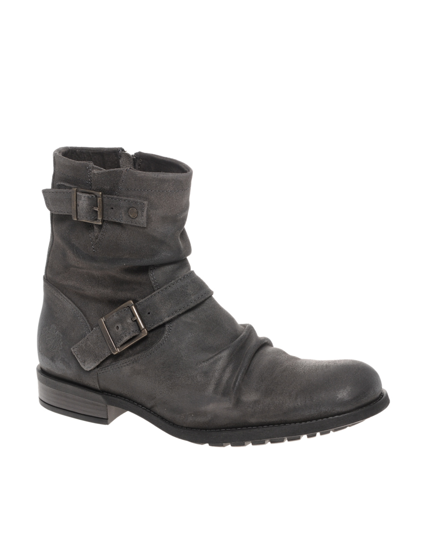Base London Burnished Suede Buckle Boots in Gray for Men (grey) | Lyst