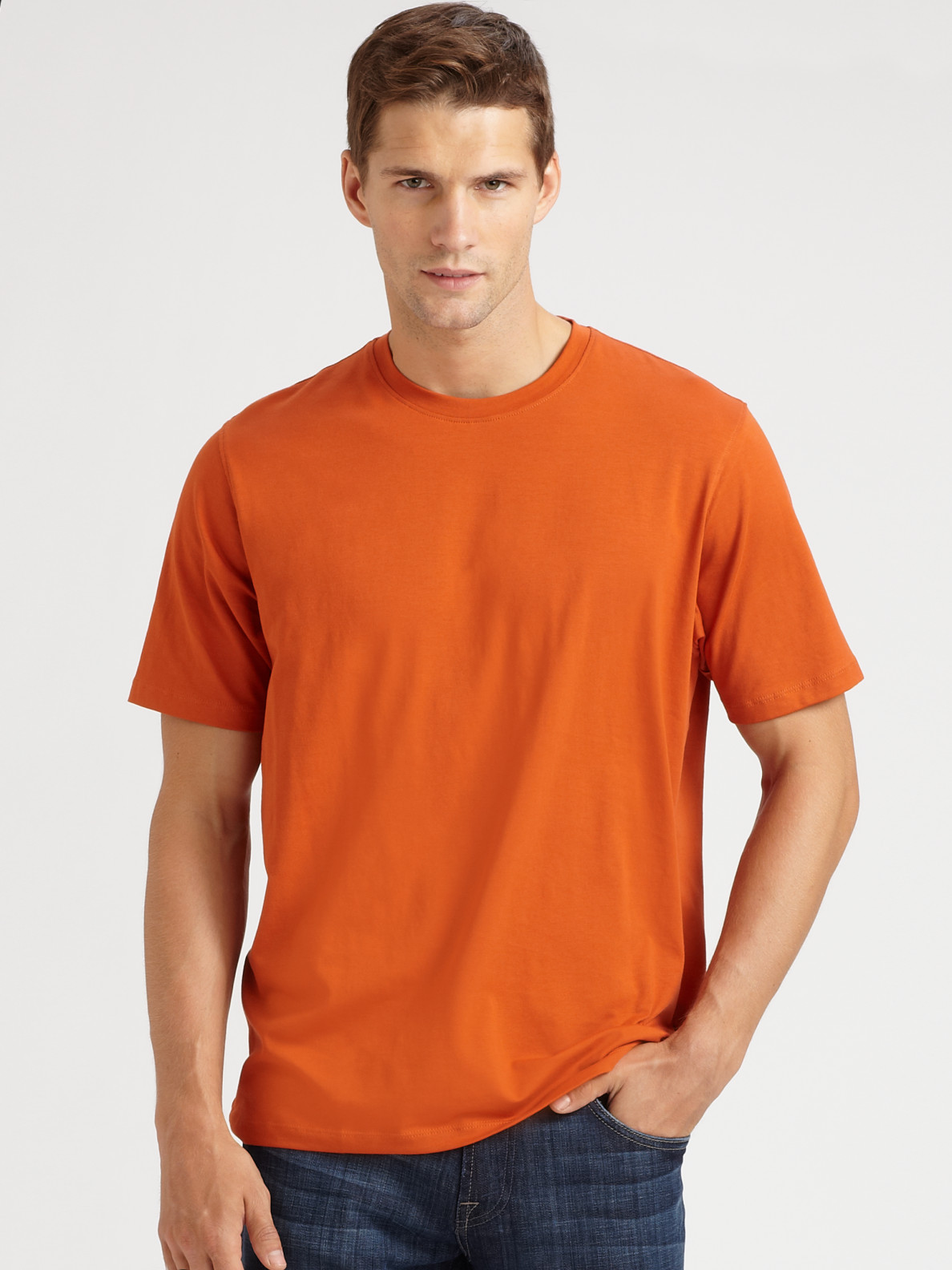 Saks Fifth Avenue Stretch Cotton Crewneck T-shirt in Orange for Men ...