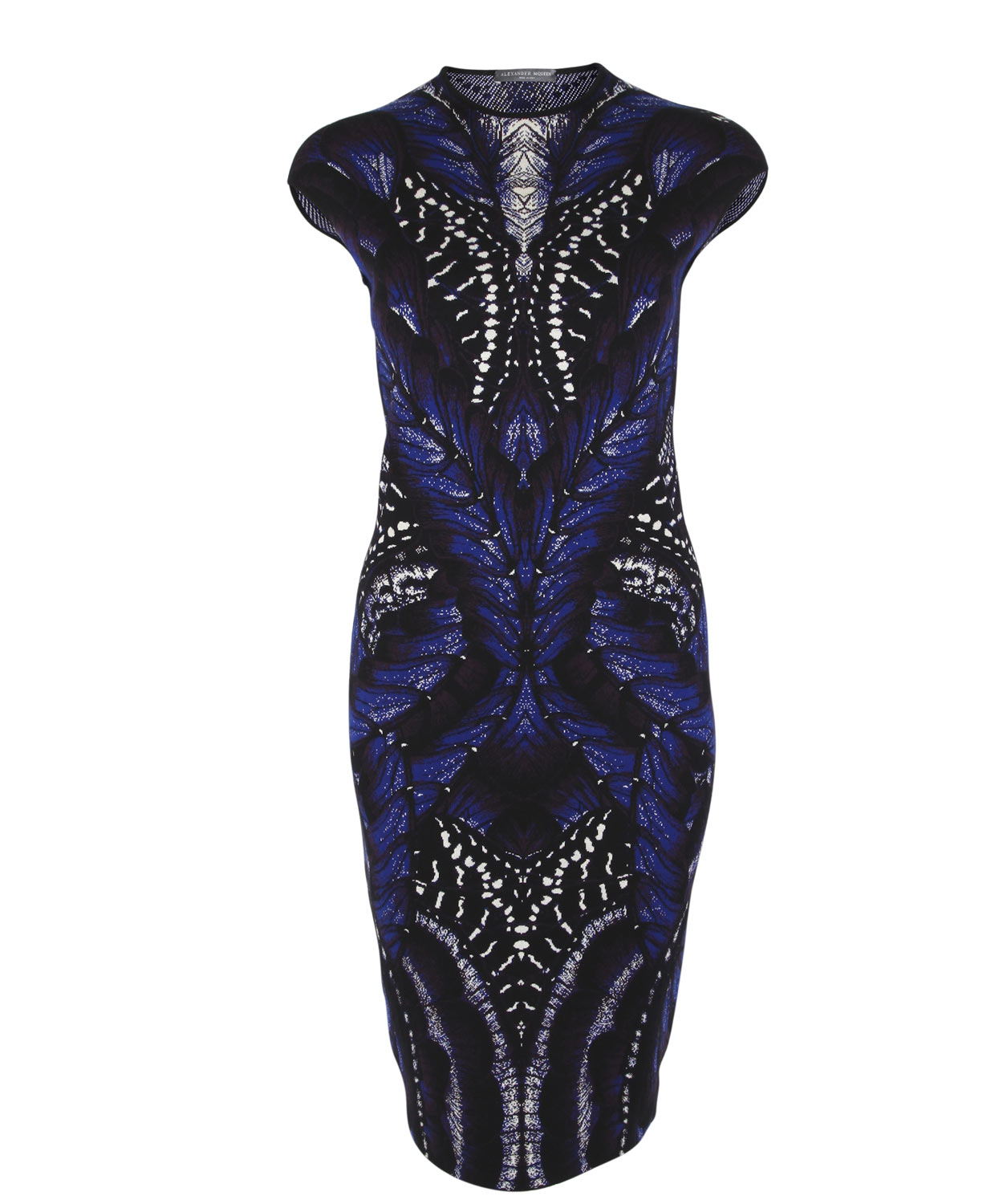 Lyst - Alexander Mcqueen Blue Butterfly Print Intarsia Pencil Dress in Blue