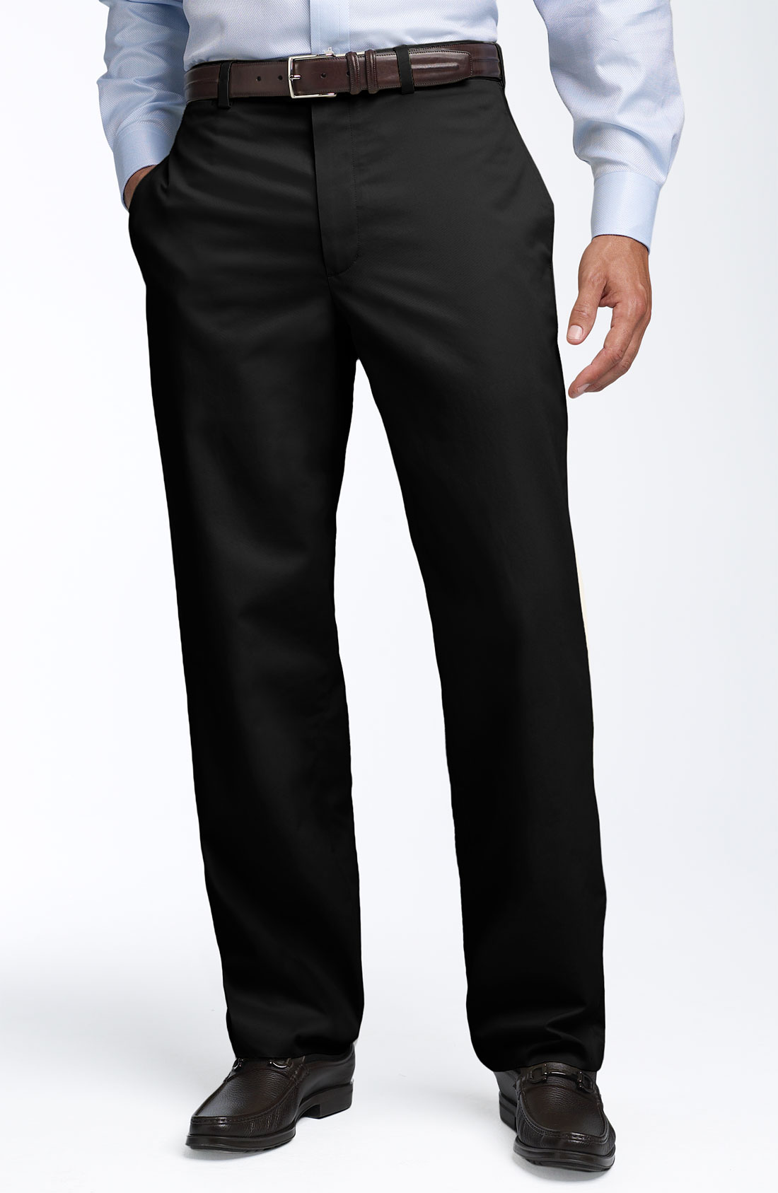 John W. Nordstrom® Smartcare™ Flat Front Supima® Cotton Pants in Black ...