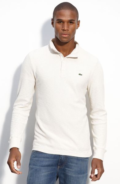 Lacoste Long Sleeve Ribbed Henley T-shirt in White for Men | Lyst